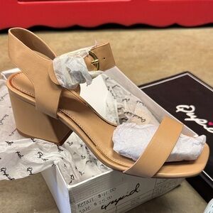 Qupid Nude Block Heel Sandals